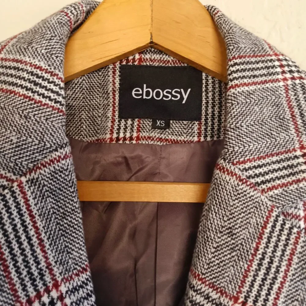 ebossy Women's Houndstooth Plaid Boyfriend Blazer - Notch Lapel Suit Coat - XS - Picture 3 of 5